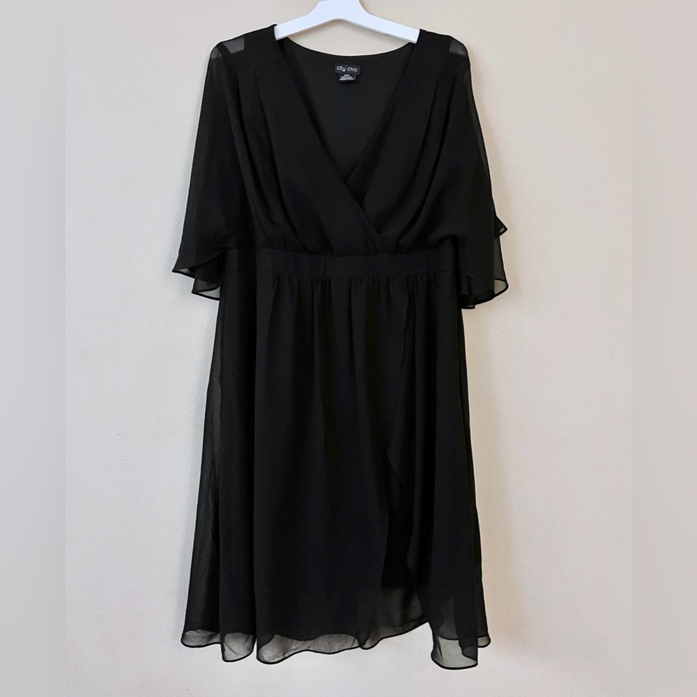 City Chic Black Love Affair V Neck Dress plus size 18/M  cocktail LBD